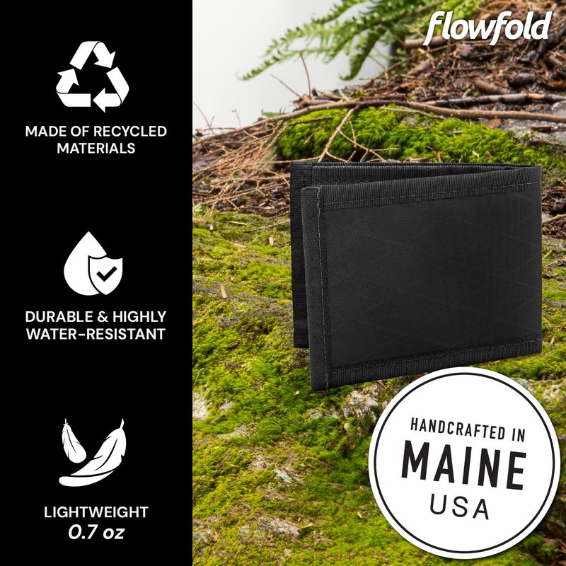Flowfold Vanguard Recycled Material Bifold Wallet | Slim and Durable with Cash Pocket, Two Hidden Card Pockets and Two ID Windows | Holds 10-12 Cards | Minimalist Wallet Made in USA | Black - Image 5